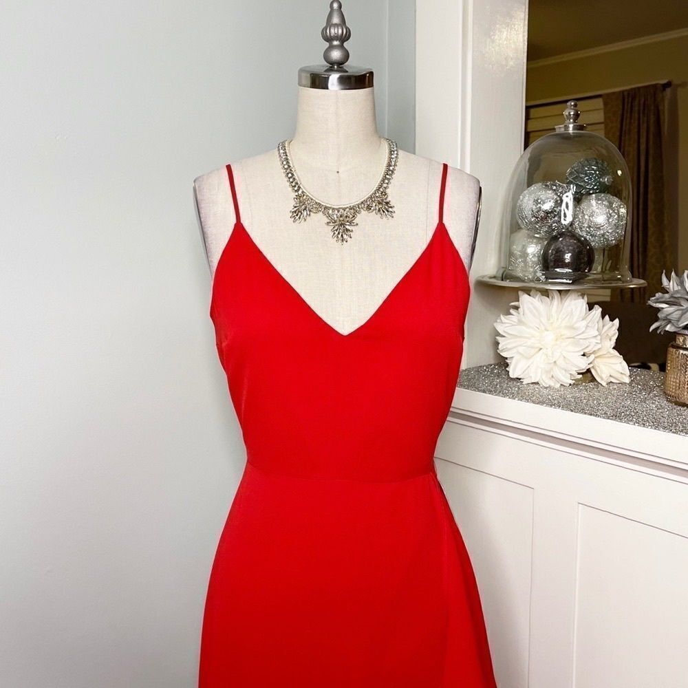 Express Red Spaghetti Strap High Slit Maxi Dress 4 NWT - Picture 4 of 11